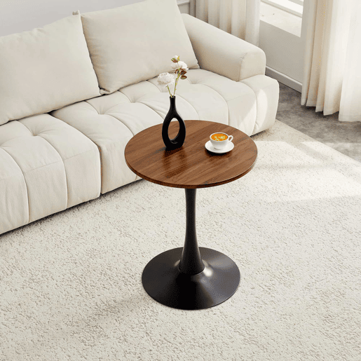 Mesa auxiliarredonda 60 cm - MDF com tecnologia termoformada, perna preta - Preto, nogueira