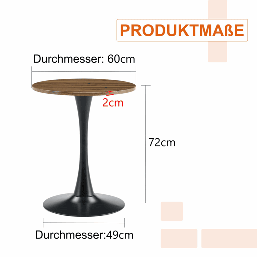 Mesa auxiliarredonda 60 cm - MDF com tecnologia termoformada, perna preta - Preto, nogueira