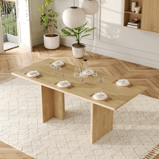 Mesa de jantar extensível, 140180x80 cm - Para 6-8 pessoas, forma retangular, tampo espesso, estilo simples - Carvalho