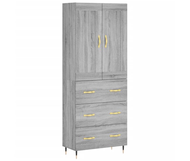 Aparador alto - mueble de almacenamiento madera contrachapada gris sonoma 69,5x34x180 cm es1133