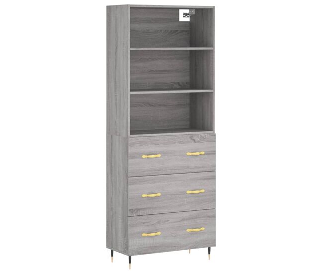 Aparador alto - mueble de almacenamiento madera contrachapada gris sonoma 69,5x34x180 cm es1063