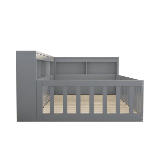 Daybett 90x200cm - Cama de dia, Sofá-cama, Lado com arrumação, Com estrado (sem colchão), Com tomada e USB - Cinza