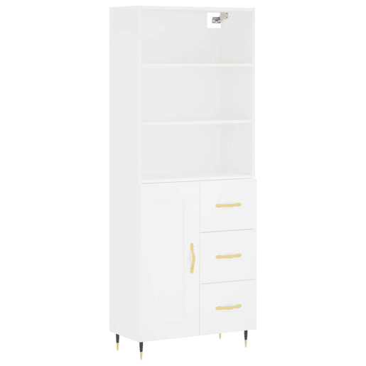 Armário alto - Bufete - Móvel de apoio 69,5x34x180 cm derivados de madeira branco pt644