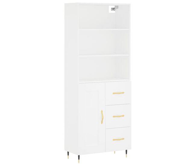 Aparador alto - mueble de almacenamiento madera contrachapada blanco 69,5x34x180 cm es644
