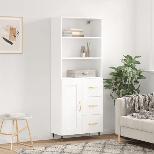 Armário alto - Bufete - Móvel de apoio 69,5x34x180 cm derivados de madeira branco pt644