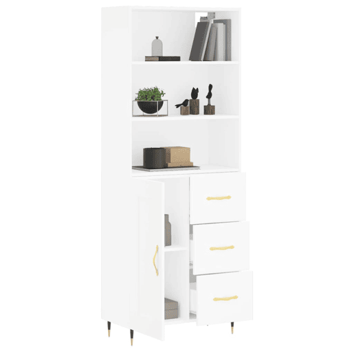 Armário alto - Bufete - Móvel de apoio 69,5x34x180 cm derivados de madeira branco pt644