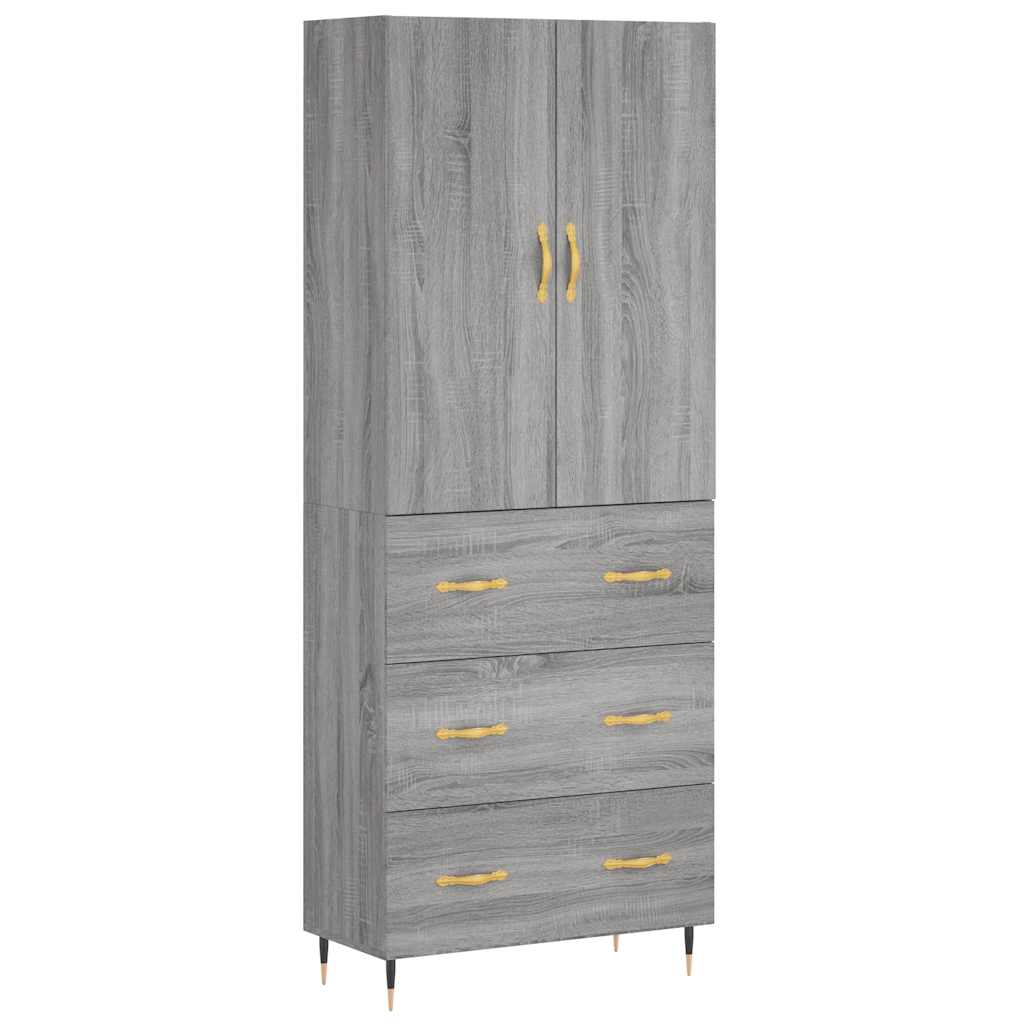 Aparador alto - mueble de almacenamiento madera contrachapada gris sonoma 69,5x34x180 cm es1083