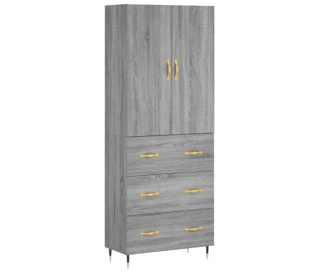 Aparador alto - mueble de almacenamiento madera contrachapada gris sonoma 69,5x34x180 cm es1083