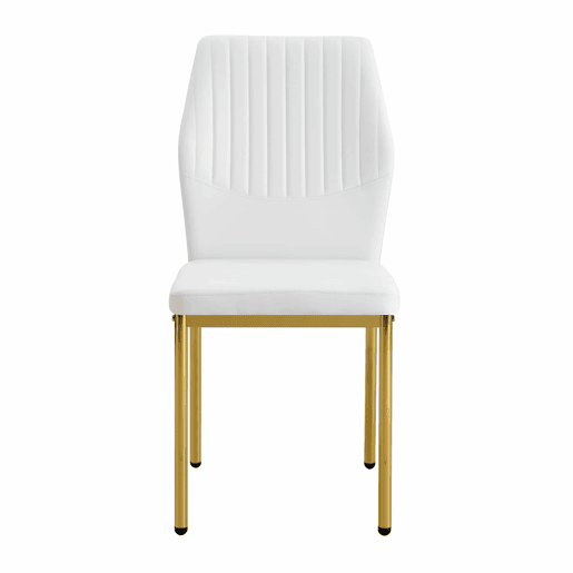 Conjunto de 4 cadeiras de jantar - Estilo luxuoso e leve, encosto em PU branco com padrão vertical + pernas metálicas douradas - Branco + Dourado