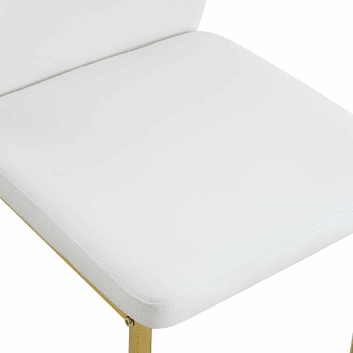 Conjunto de 4 cadeiras de jantar - Estilo luxuoso e leve, encosto em PU branco com padrão vertical + pernas metálicas douradas - Branco + Dourado