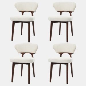 Conjunto de 4 cadeiras de jantar - em madeira maciça, confortáveis e respiráveis, estilo moderno, chenille - bege claro