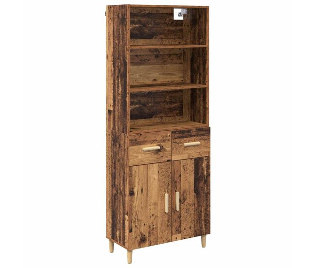 Aparador alto - mueble de almacenamiento con cajón madera envejecida 69,5 x 32,5 x 180 cm es381