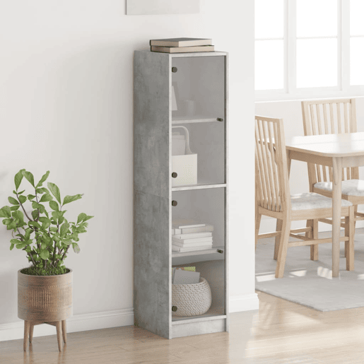 Aparador - Bufete - Móvei de apoio alto c portas de vidro 35x37x142 cm cinza cimento pt2133