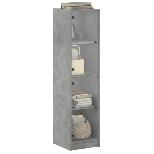 Aparador - Bufete - Móvei de apoio alto c portas de vidro 35x37x142 cm cinza cimento pt2133