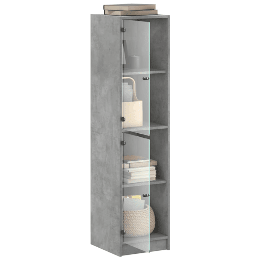 Aparador - Bufete - Móvei de apoio alto c portas de vidro 35x37x142 cm cinza cimento pt2133