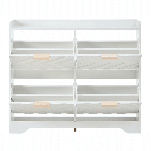 Sapateira com 4 compartimentos rebatíveis, frente com estrutura 3D, superfície de arrumação superior, sapateira espaçosa, economiza espaço, móvel para a entrada - Branco