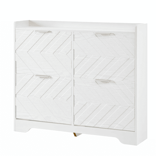 Sapateira com 4 compartimentos rebatíveis, frente com estrutura 3D, superfície de arrumação superior, sapateira espaçosa, economiza espaço, móvel para a entrada - Branco