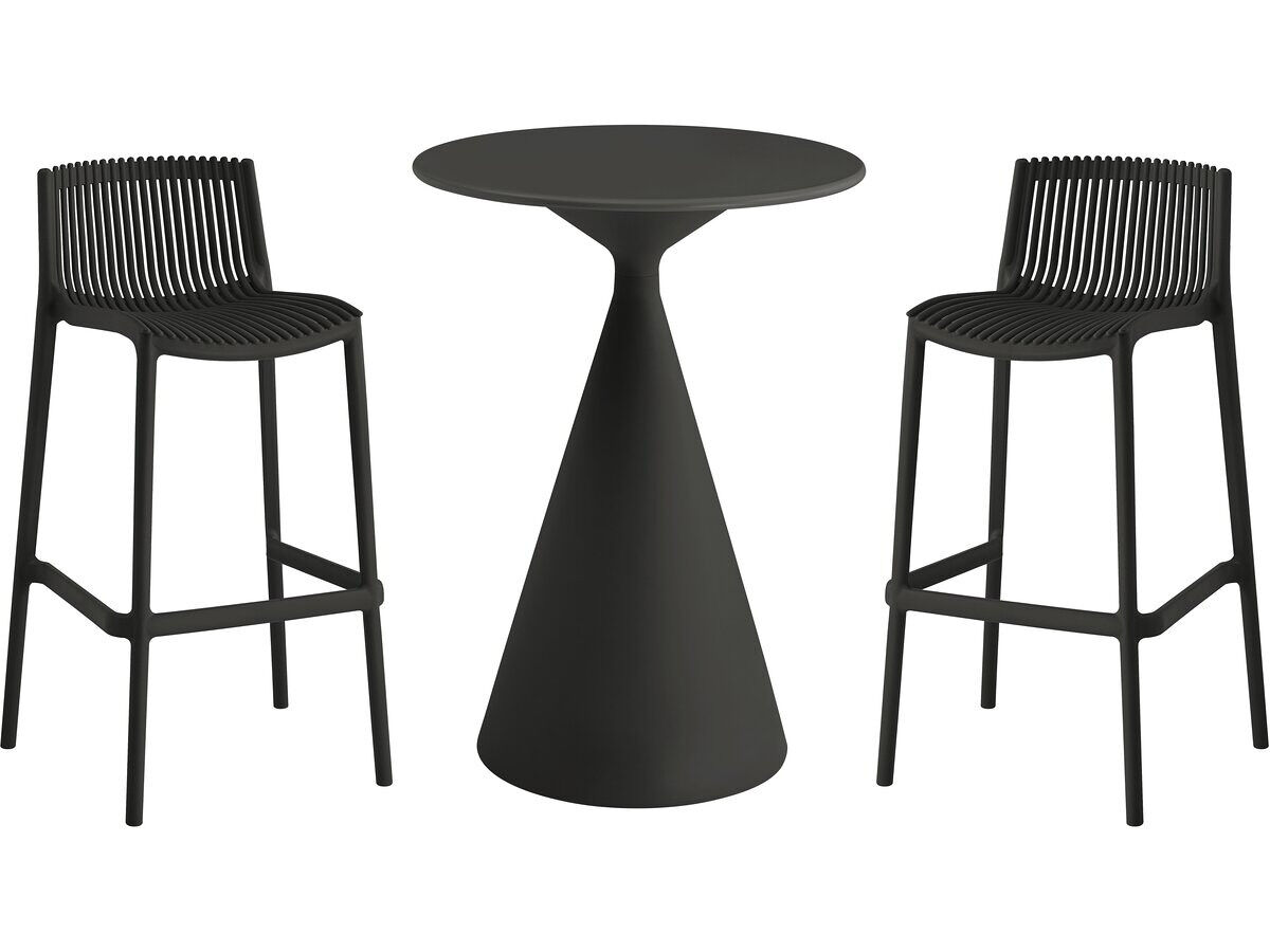 Mesa de jardín bistro apilable "néora" y sillas altas - 2 plazas - negro