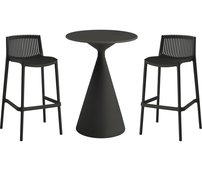 Mesa de jardín bistro apilable "néora" y sillas altas - 2 plazas - negro