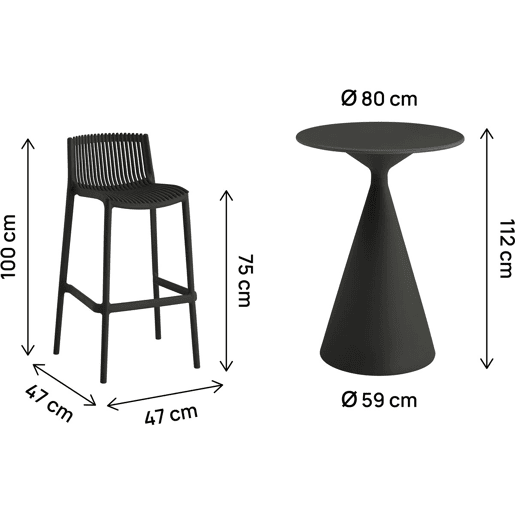 Mesa de jardim bistrô empilhável éora e cadeiras altas - 2 lugares - Preto
