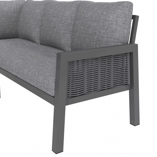 Conjunto de jantar de jardim para 8 pessoas - Conjunto de canto, estrutura em ferro galvanizado, mesa de vidro, corda trançada em PE feita à mão, inclui mesa, bancos e sofás - Cinza