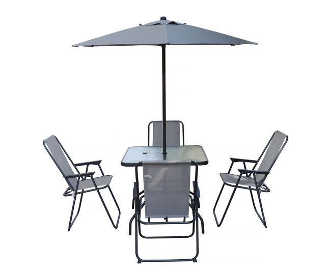 Mesa y sillas de jardín de metal "convivia" con parasol - 4 plazas - gris claro