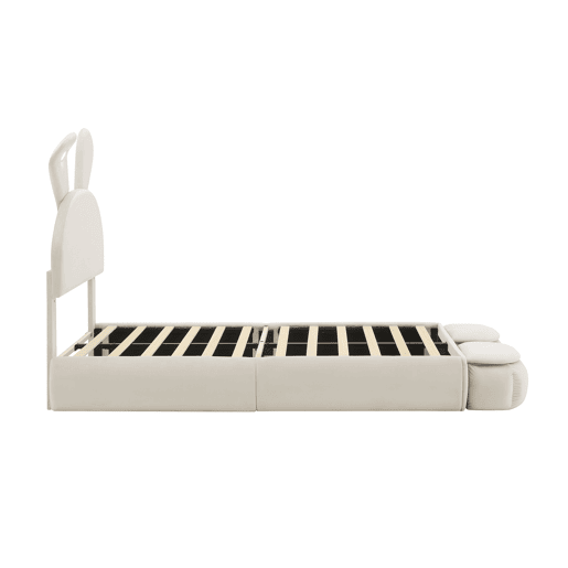 Cama individual 90x200 cm - com orelhas de coelho, luz quente regulável, dois bancos com arrumação - Bege