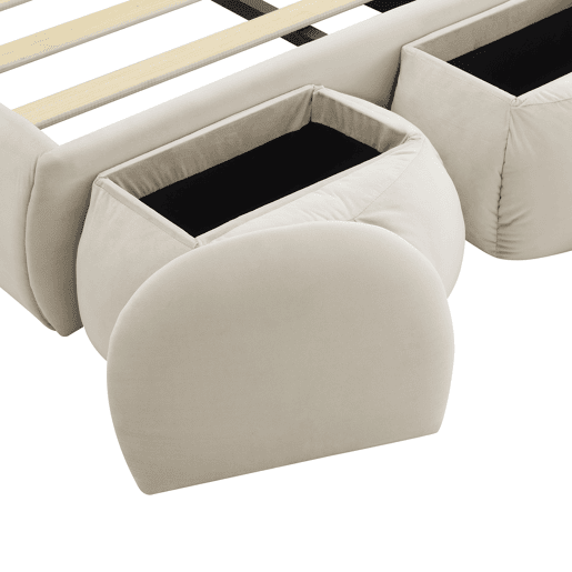 Cama individual 90x200 cm - com orelhas de coelho, luz quente regulável, dois bancos com arrumação - Bege