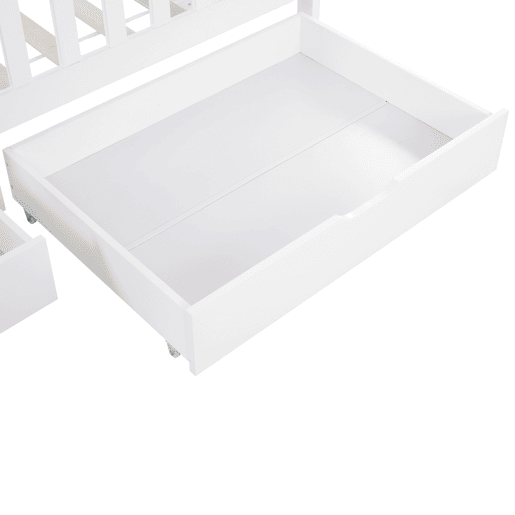 Cama casa 200x90 cm - Cama infantil com 2 gavetas, madeira maciça, com grade e estrado, com proteção contra quedas - Branco Cama casa 200x90 cm - Cama infantil com 2 gavetas, madeira maciça, com grade e estrado, com proteção contra quedas - Branco