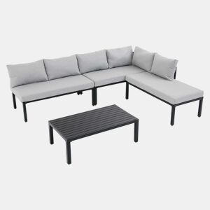 Conjunto de jardim para 6 pessoas - cadeiras modulares com encosto removível e pés ajustáveis, mesa em ferro galvanizado - cinzento
