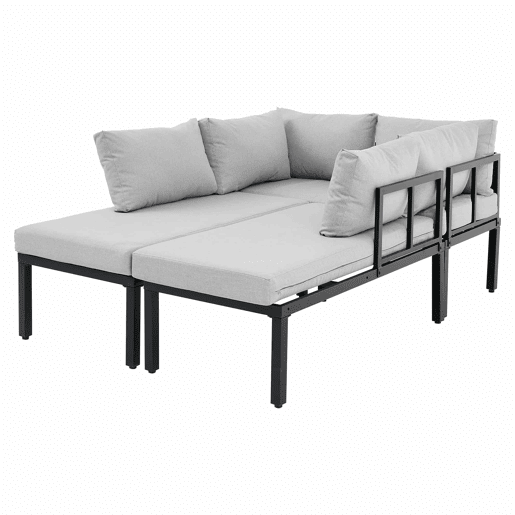 Conjunto de jardim para 6 pessoas - cadeiras modulares com encosto removível e pés ajustáveis, mesa em ferro galvanizado - cinzento