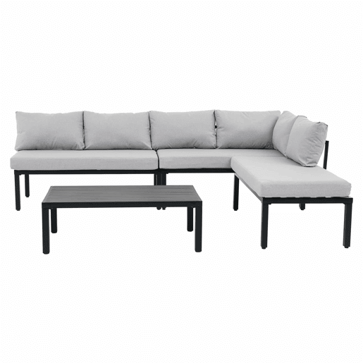 Conjunto de jardim para 6 pessoas - cadeiras modulares com encosto removível e pés ajustáveis, mesa em ferro galvanizado - cinzento