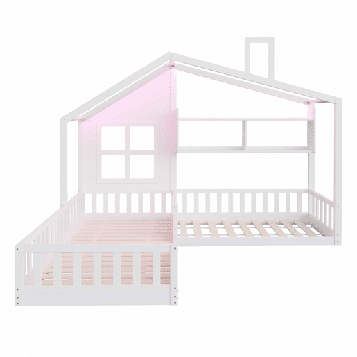 Cama infantil 90 x 200 cm (140 x 70 cm) u2013 com prateleiras, luz LED e gaveta de madeira com grade de segurança u2013 Branco