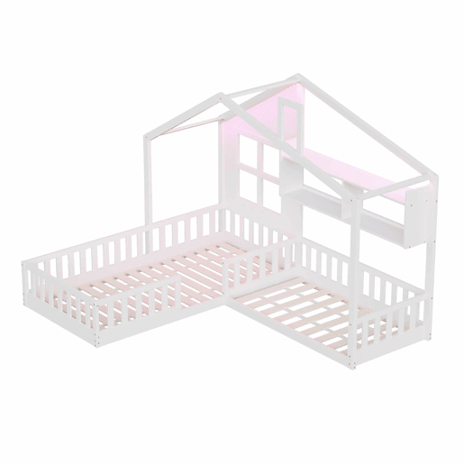 Cama infantil 90 x 200 cm (140 x 70 cm) u2013 com prateleiras, luz LED e gaveta de madeira com grade de segurança u2013 Branco