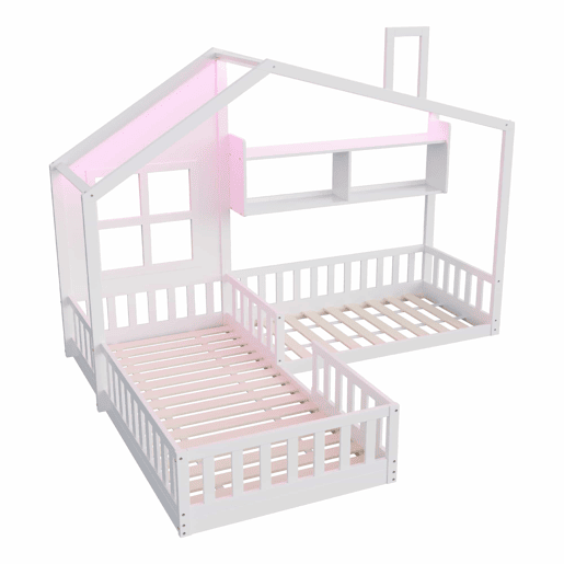 Cama infantil 90 x 200 cm (140 x 70 cm) u2013 com prateleiras, luz LED e gaveta de madeira com grade de segurança u2013 Branco