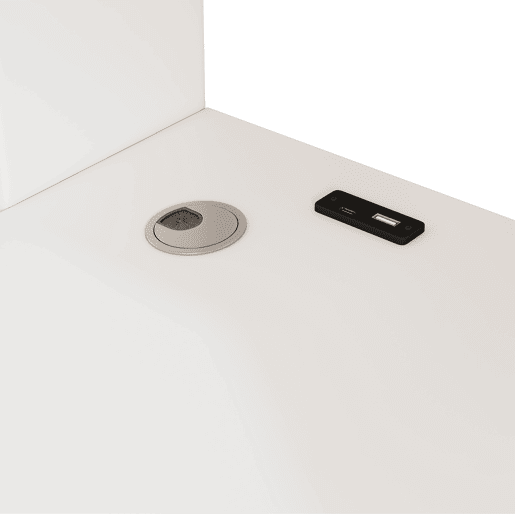 Cama alta 90x200 cm - Com secretária em L, prateleiras, gavetas e área de carregamento USBType-C - Branco