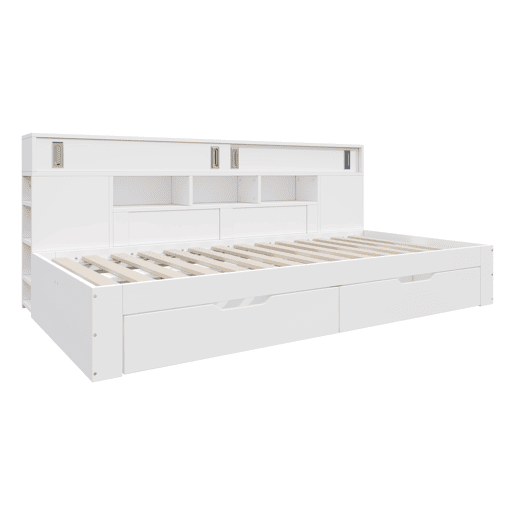Cama individual 140x200 - cama multifuncional com gavetas, prateleiras e arrumação - Branco