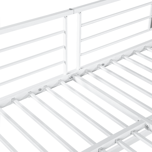 Cama de ferro 90x200cm - Cama alta com secretária e armário, escada lateral com corrimão - Branco+Natural
