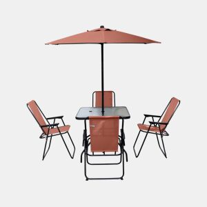 Mesa e cadeiras de jardim em metal Convivia com guarda-sol - 4 lugares - Terracota