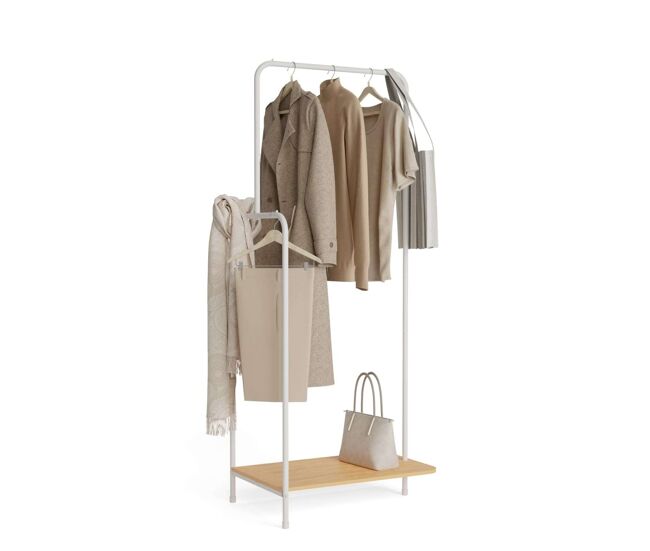 Perchero burro hangy wood 100 newlux blanco hasta 18kg con zapatero, resistente, 2 alturas