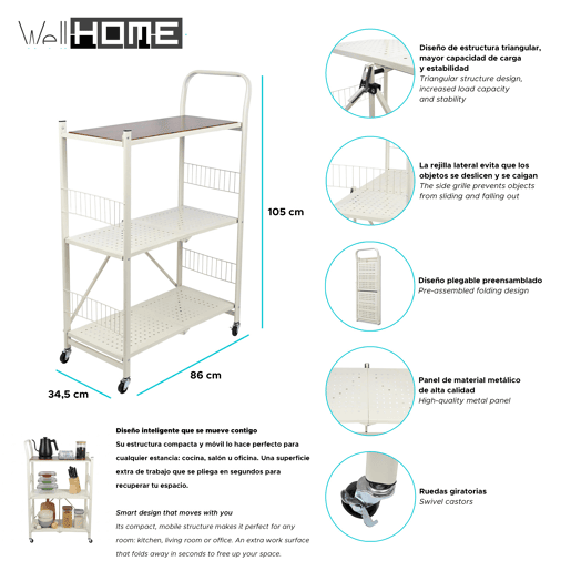 Estante dobrável Well Home - Carrinho de armazenamento