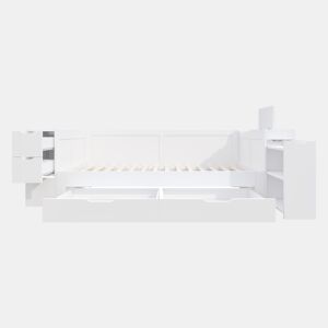 Cama infantil, 90x200 - cama individual multifuncional com gavetas, prateleiras e arrumação, com mesa de cabeceira - branco