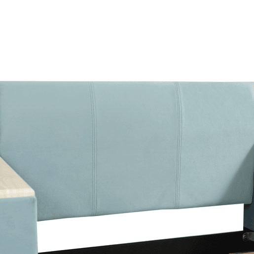 Cama individual 90x200cm - Cama com secretária e banco para crianças, com prateleira, cabeceira macia, ripas de madeira, veludo - Azul