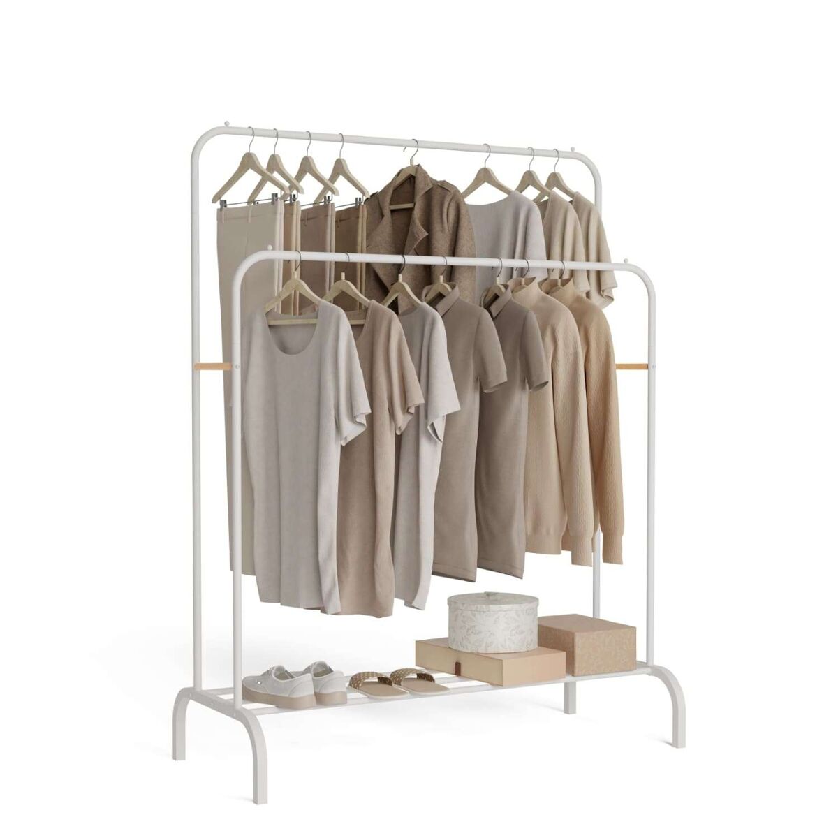 Perchero burro hangy duo 30 newlux blanco hasta 30kg con zapatero, resistente, doble altura