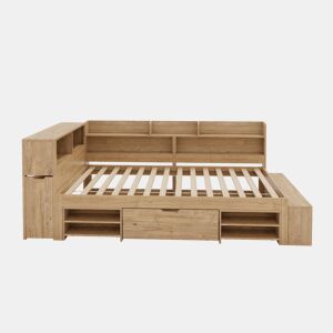 Cama infantil 90x200 cm - Cama com arrumação, multifuncional, com carregamento sem fios - Natural