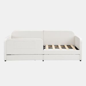 Cama multifuncional 90x200cm - Sofá-cama com 3 bolsos, 2 gavetas, estrutura metálica - Branco