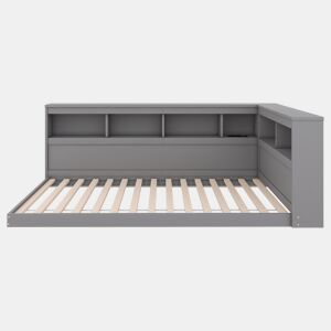 Cama de dia, 90x200 cm - Sofá-cama, com tomada e 2 portas USB, com estrado (sem colchão) - Cinza