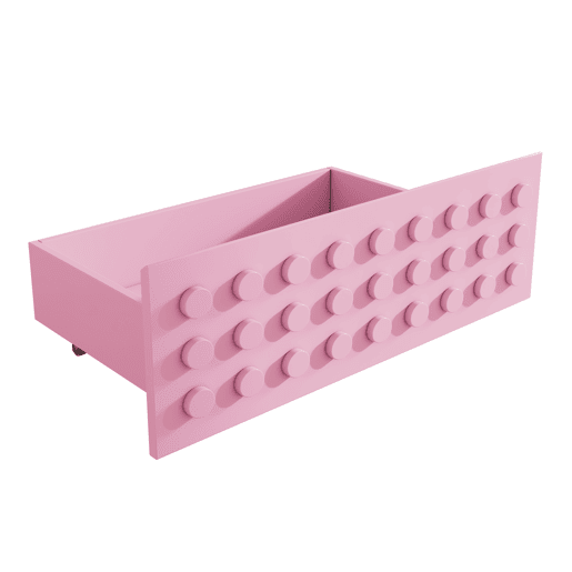 Cama individual 90x200 cm - Cama infantil e juvenil com design criativo em blocos, estrutura em madeira maciça com estrado, com gavetas e espaço de arrumação debaixo da cama - Rosa