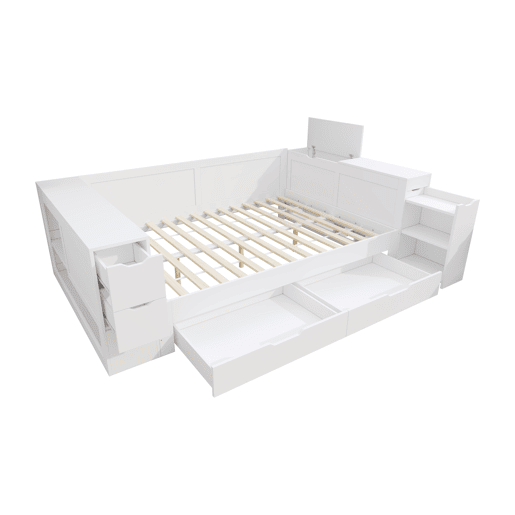 Cama infantil 140x200 - multifuncional com arrumação, gavetas e prateleiras - branco