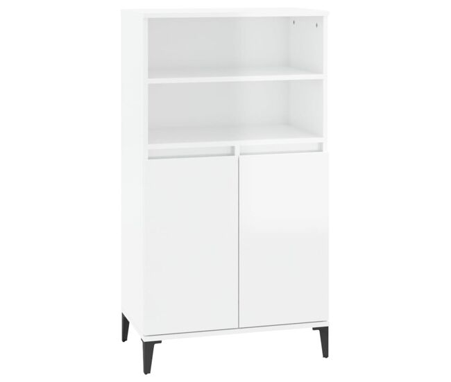 Aparador alto - mueble de almacenamiento madera contrachapada blanco brillo 60x36x110 cm es765
